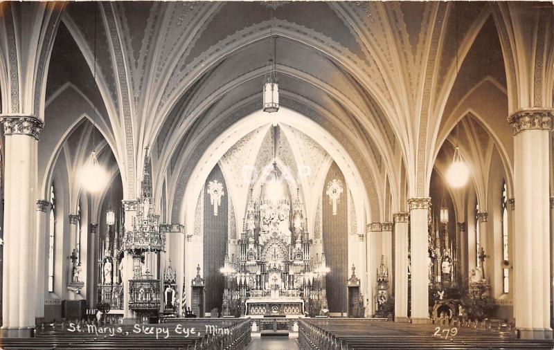 C92/ Sleepy Eye Minnesota Mn Photo RPPC Postcard c40s St Marys Church Interior