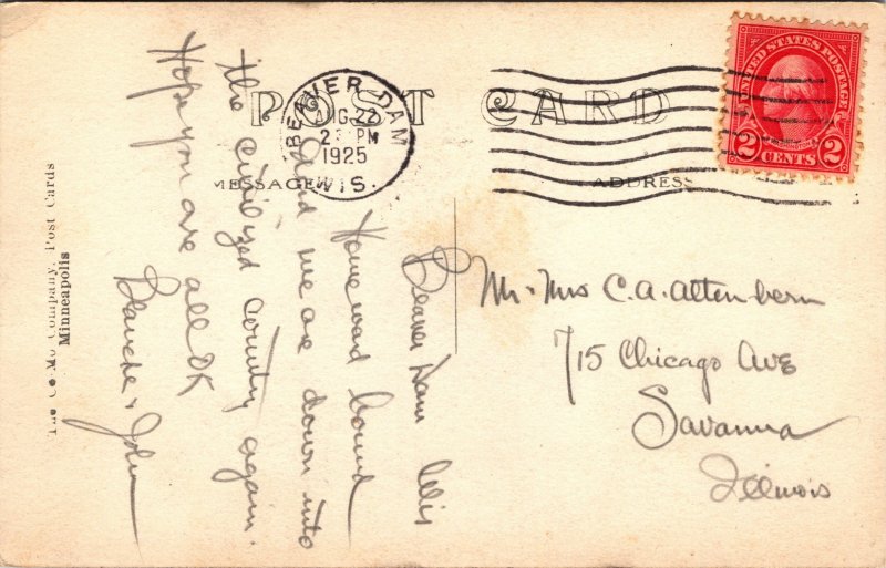 Postcard WI Beaver Dam City Park Stone Bridge View