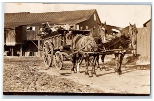 c1910's Horse Wagon Hauling Lumber Occupational Munising MI RPPC Photo Postcard 