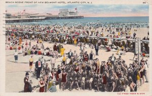 Beach Scene, Front of New Belmont Hotel, Atlantic City, N.J., 1935 Postcard