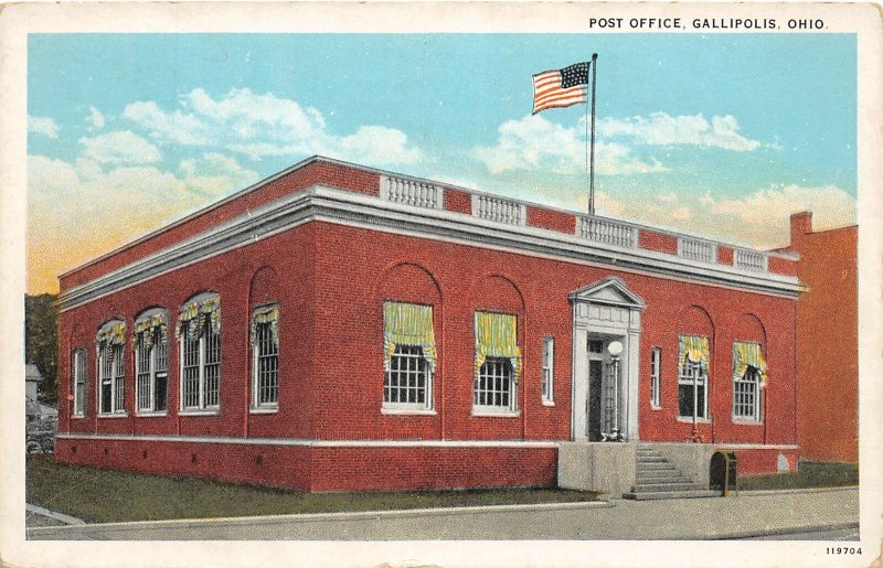 J21/ Gallipolis Ohio Postcard c1920s U.S. Post Office Building 182