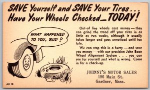 Vtg Gardner Massachusetts MA Johnny' Motor Sales Advertising Blank Back Postcard