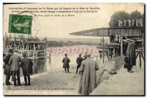 Old Postcard Army construction and launch of the Marne by the Fire of the 5th...