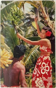 TAHITI & STINSONS SUVA Attractive Gathering Fruit Bringing Home Bananas Postcard