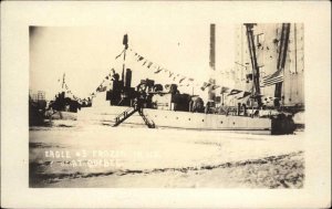 Naval Ship EAGLE #5 Frozen in Ice at Quebec c1920 Real Photo Postcard