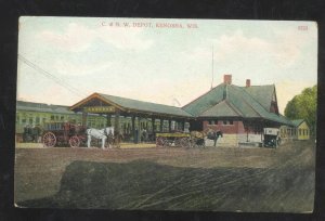 KENOSHA WISCONSIN C&NEW RAILROAD DEPOT TRAIN STATION VINTAGE POSTCARD