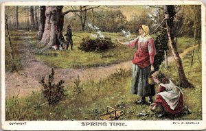 VINTAGE POSTCARD ART: SPRING TIME BY J.W. GOZZARD WHITE BORDER c. 1920