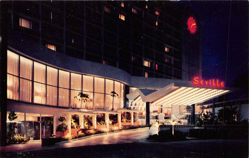 Miami Beach Florida 1960s Postcard The Seville Hotel Lobby Entrance at Night