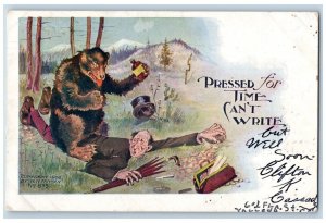 HH Tammen Artist Signed Postcard Bear And Old Man Pressed For Time Taulitin OR