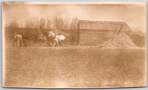 Horse Carriage Farm House Transportation Stock Farmyards Antique Postcard