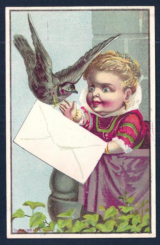 VICTORIAN TRADE CARD Girl Bird & Envelope