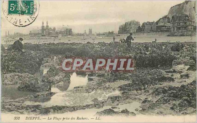 Old Postcard Dieppe The Rocks beach taking