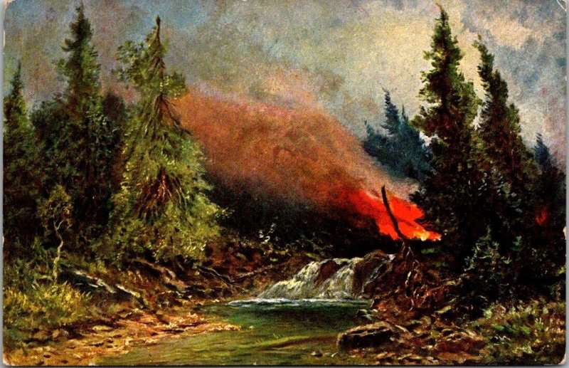 c1910 Vintage Postcard Forest Fire Posted Chemnitz Germany JS5