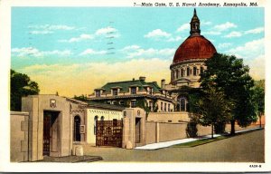 Maryland Annapolis Main Gate U S Naval Academy 1946 Curteich