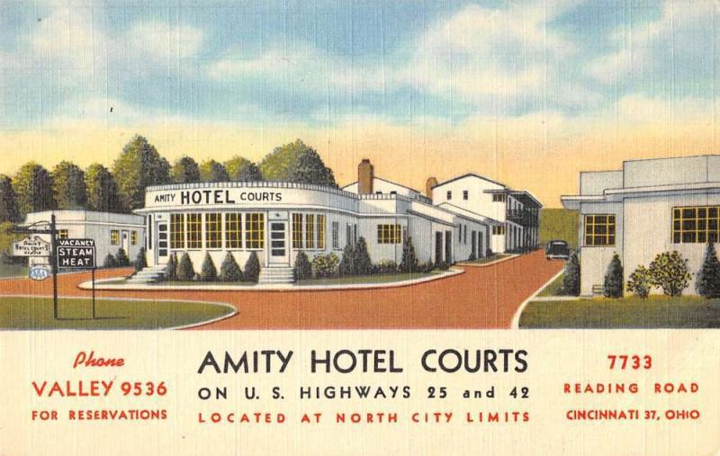 Cincinnati Ohio Amity Hotel Courts Linen Antique Postcard K29538