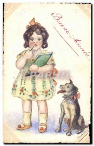 Old Postcard Fancy (drawing hand) Child Dog