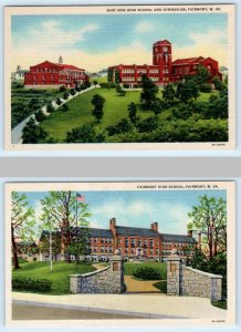 2 Postcards FAIRMONT, West Virginia WV ~ High School EAST SIDE HIGH SCHOOL 1930s
