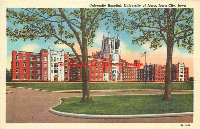 3 Linen Postcards, Iowa City, Various University Hospital Scenes