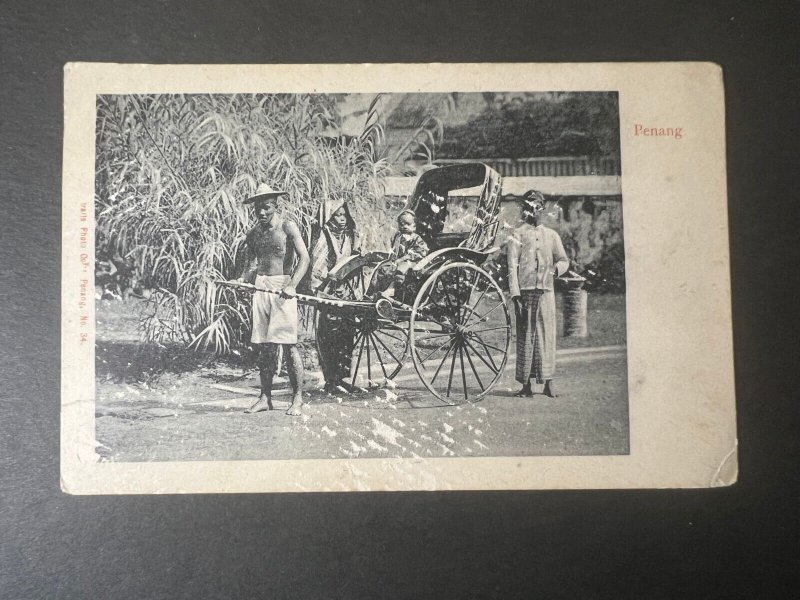 Mint British Straits Settlements RPPC Postcard Penang Singapore Cart Road