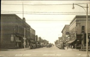 Manistique MI Cedar St. Cars Stores Signs Real Photo Postcard