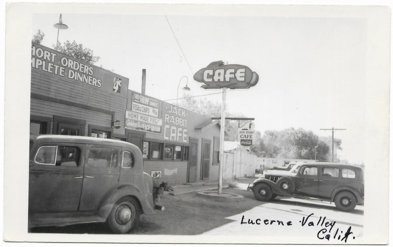 US Unused. California -Jack Rabbit Cafe, Lucerne Valley, CA.  Great old card.