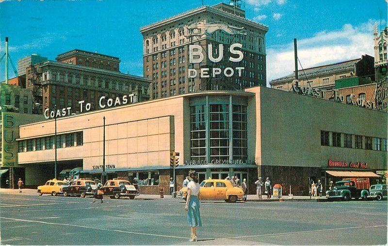 Autos Colorpicture 1960s OMAHA NEBRASKA Overland Greyhound Bus Depot 4505