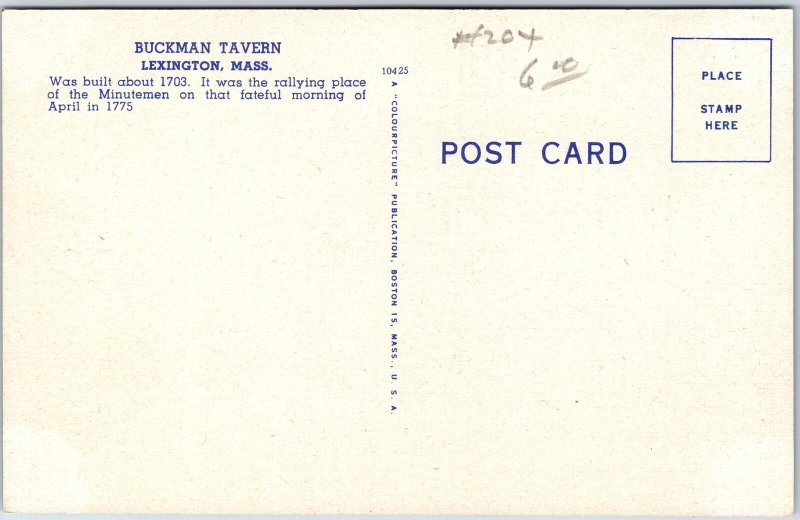 VINTAGE POSTCARD THE BUCKMAN TAVERN AT LEXINGTON MASSACHUSETTS