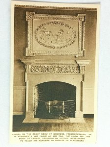 Vintage Postcard 1920's Mantel in he Great Room at Kenmore Fredericksburg VA