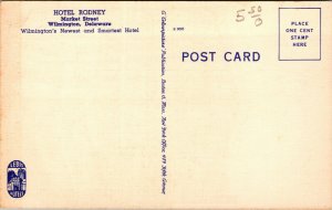 Vtg 1930s Hotel Rodney Market Street Wilmington Delaware DE Unused Postcard