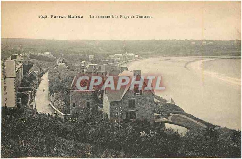 Old Postcard Perros Guirec The descent Beach Trestraou