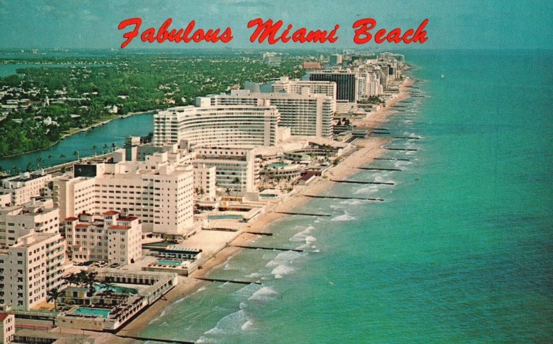 Vintage Postcard 1971 Aerial View Miami Beach Blue-Green Waters Atlantic Ocean