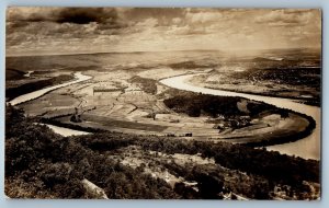 Aerial View Moccasin Bend Lookout Mountain Chattanooga TN RPPC Photo Postcard