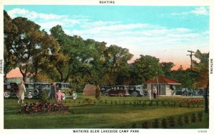 Vintage Postcard 1920's Boating Fishing Watkins Glen Lakeside Park New York NY
