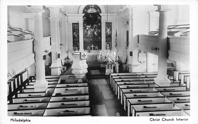 Philadelphia Pennsylvania~Christ Church Interior~Chandelier~Ionic Columns~RPPC