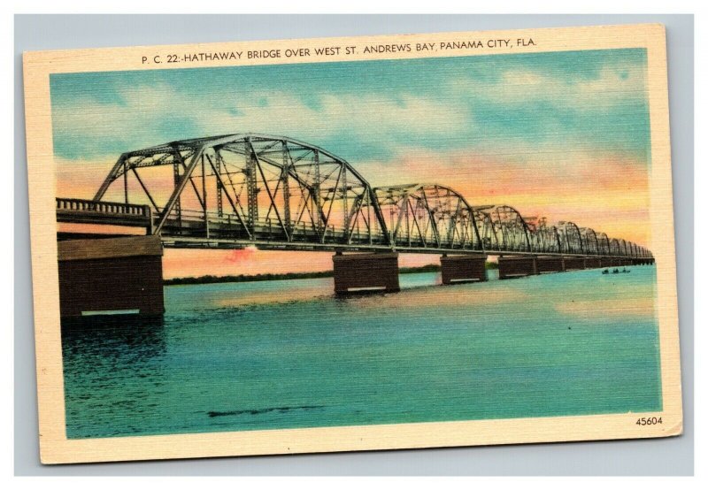 Vintage 1940's Postcard Hathaway Bridge West St. Andrews Bay Panama City Florida