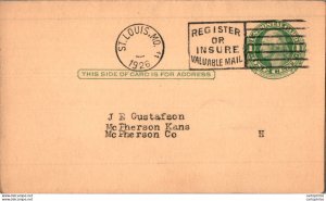 US Postal stationery 1c St Louis Mo 1926 to Mc Pherson Co Commonwealth Cap