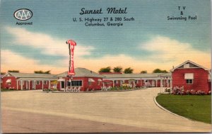 Linen Postcard Sunset Motel U.S. Highway 27 & 280 in Columbus, Georgia