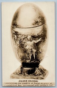 Silver Casque Presenting Landing Ponce De Leon St. Augustine FL RPPC Postcard