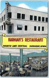 DUBUQUE, Iowa  IA   Roadside KARIGAN'S RESTAURANT ca 1940s Linen Postcard