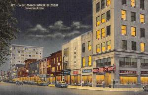 Warren Ohio West Market Street Scene At Night Antique Postcard K45903