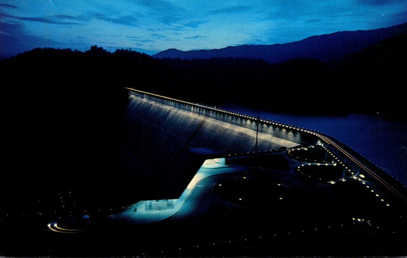 North Carolina Fontana Dam and Powerhouse At Night 1958