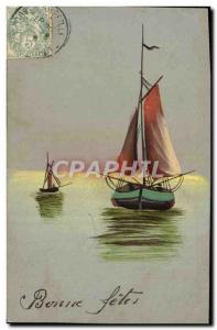 Old Postcard Boat Sailboat (drawing hand)