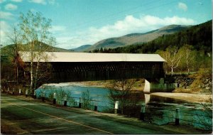 Vtg Covered Bridge over Pemigewasset River Woodstock White Mountains NH Postcard