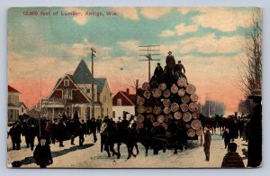 J90/ Antigo Wisconsin Postcard c1910 12,800 Feet of Lumber Sleigh 542