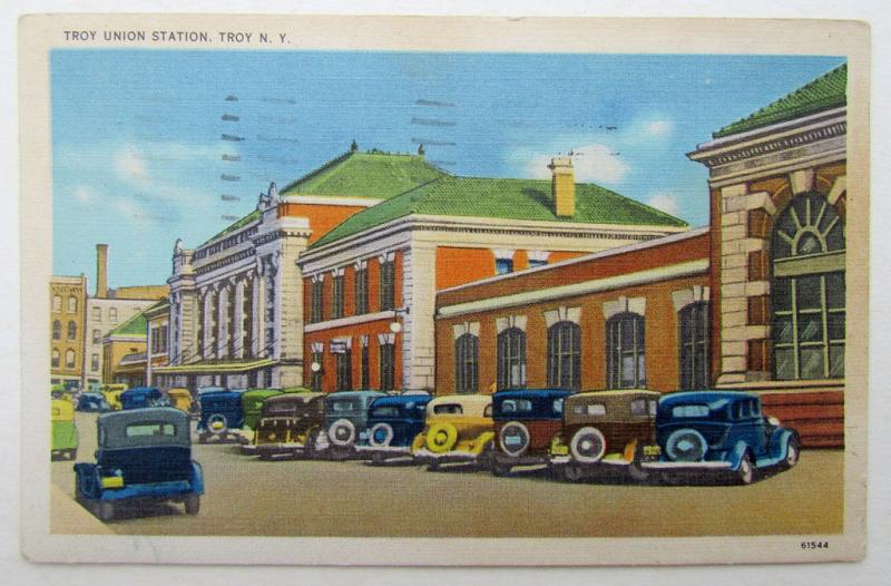 VINTAGE 1942 POSTCARD TROY UNION STATION TROY NY railroad railway depot