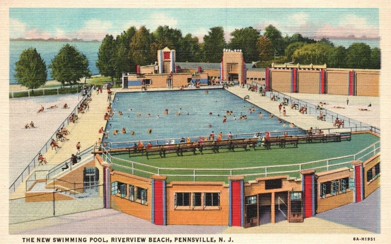 Vintage Postcard Swimming Pool Riverview Bathing Beach Pennsville New Jersey NJ