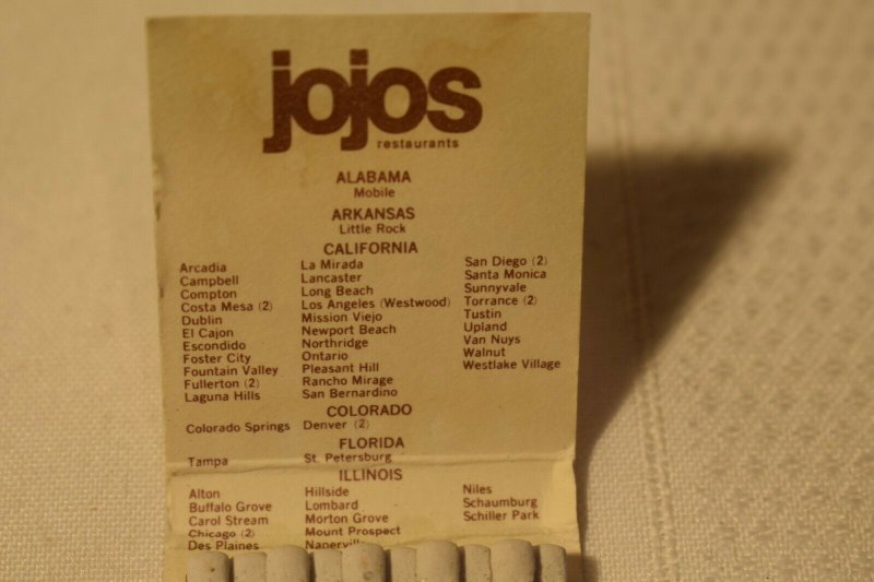 Jojos Restaurants 20 Strike Matchbook