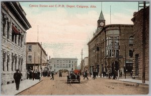 Calgary Alberta Centre Street CPR Depot Vintage Postcard c.1910s Valentine's H82