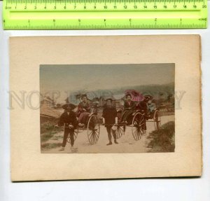 294435 JAPAN rickshaws & naturea view 1850-1860 years two tinted photos