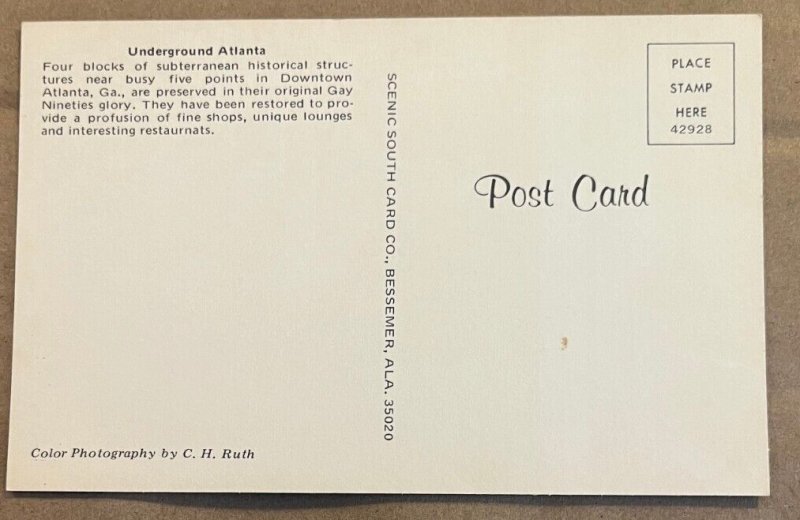 UNUSED POSTCARD - UNDERGROUND ATLANTA, GEORGIA